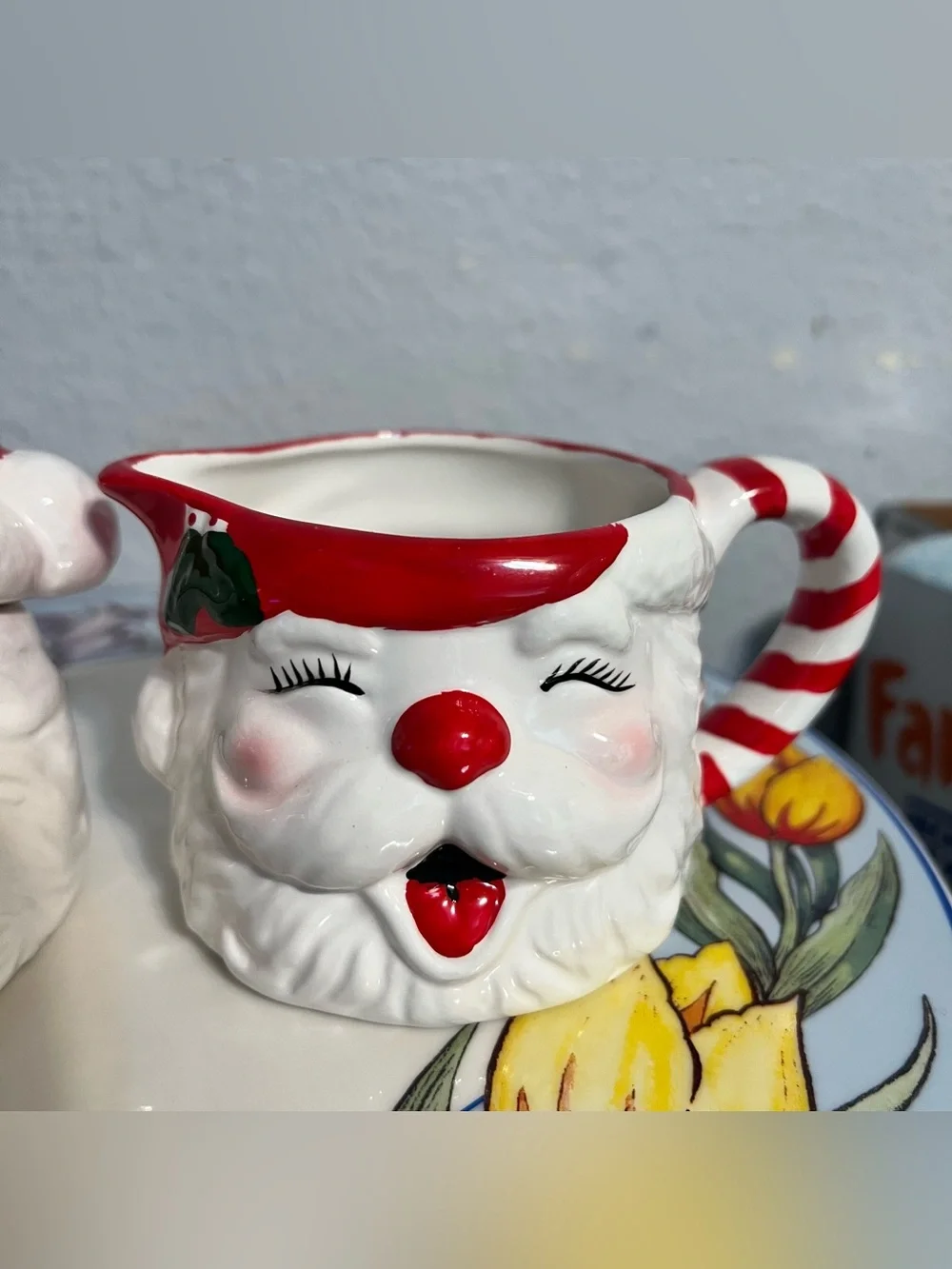 Ceramic Santa Creamer and Sugar Jar - Red & White
